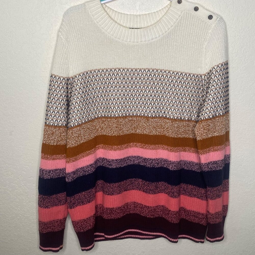 Talbots Wool Cotton Blend Sweater Womens XL Multicolor Striped Pullover Cozy Fal